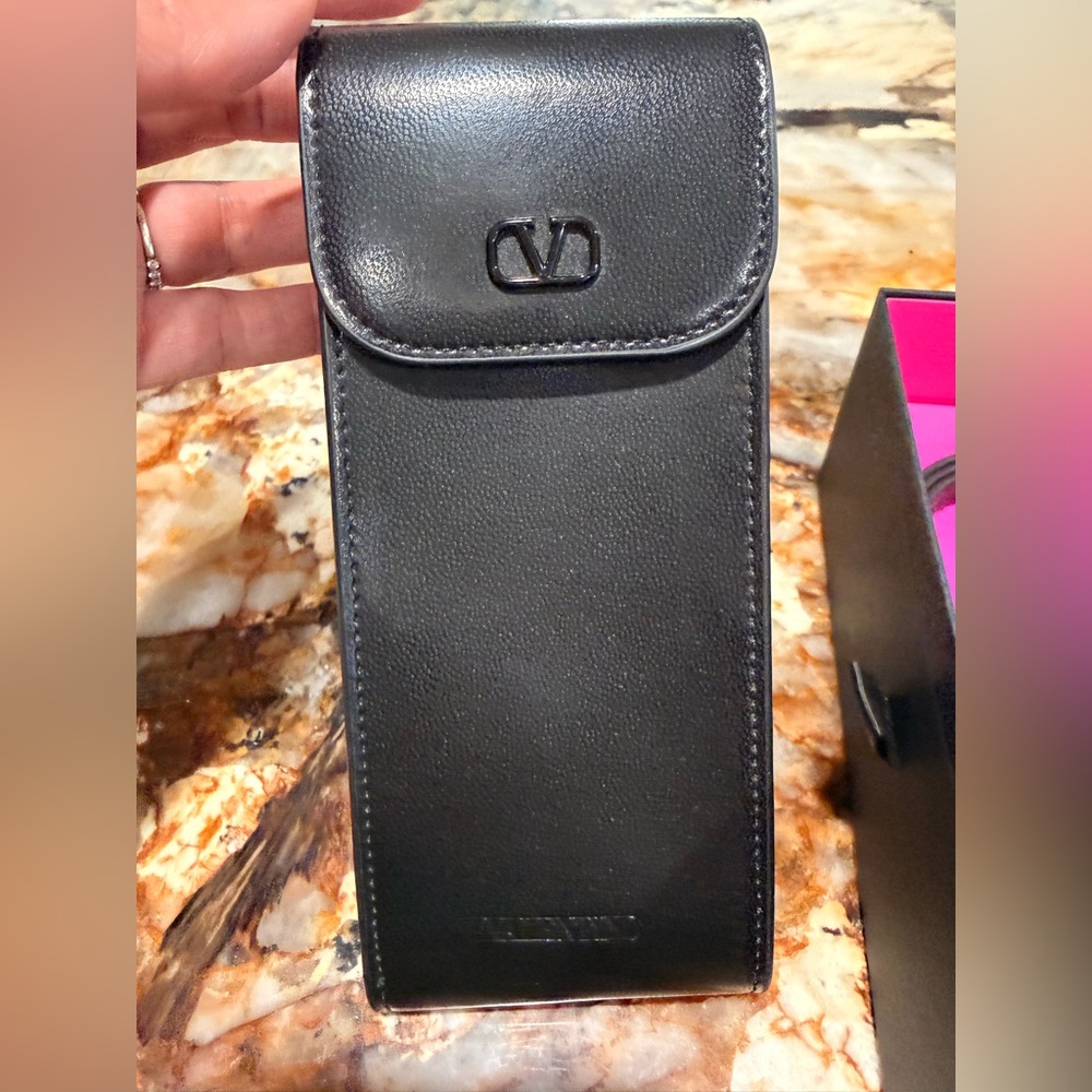 Valentino Garavani Black Leather Phone Holder with Strap - Picture 2 of 4